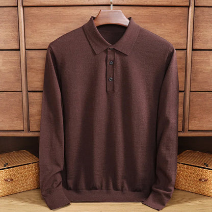Herren Langarmshirt Merino Wolle Polo Kragen Warm