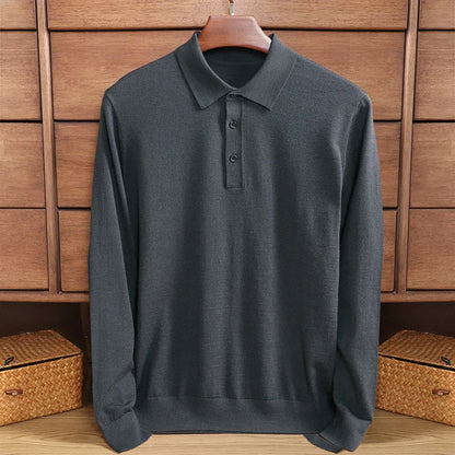 Herren Langarmshirt Merino Wolle Polo Kragen Warm