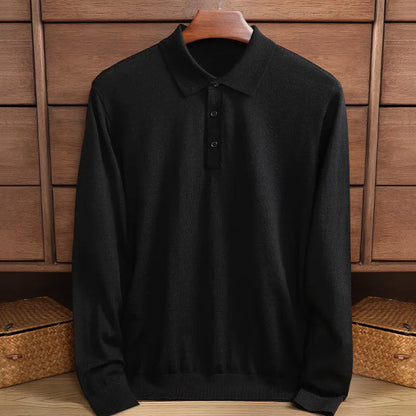 Herren Langarmshirt Merino Wolle Polo Kragen Warm