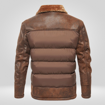 Daunenjacke – mit Reißverschluss – Pelzkragen – Winterlederjacke – Winterjacke für Männer-Chaps Herrenmode