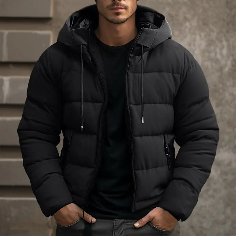 Daunenjacke – wattiert – mit Kapuze – Daunenjacke – Winterjacke für Männer-Schwarz-M-Chaps Herrenmode