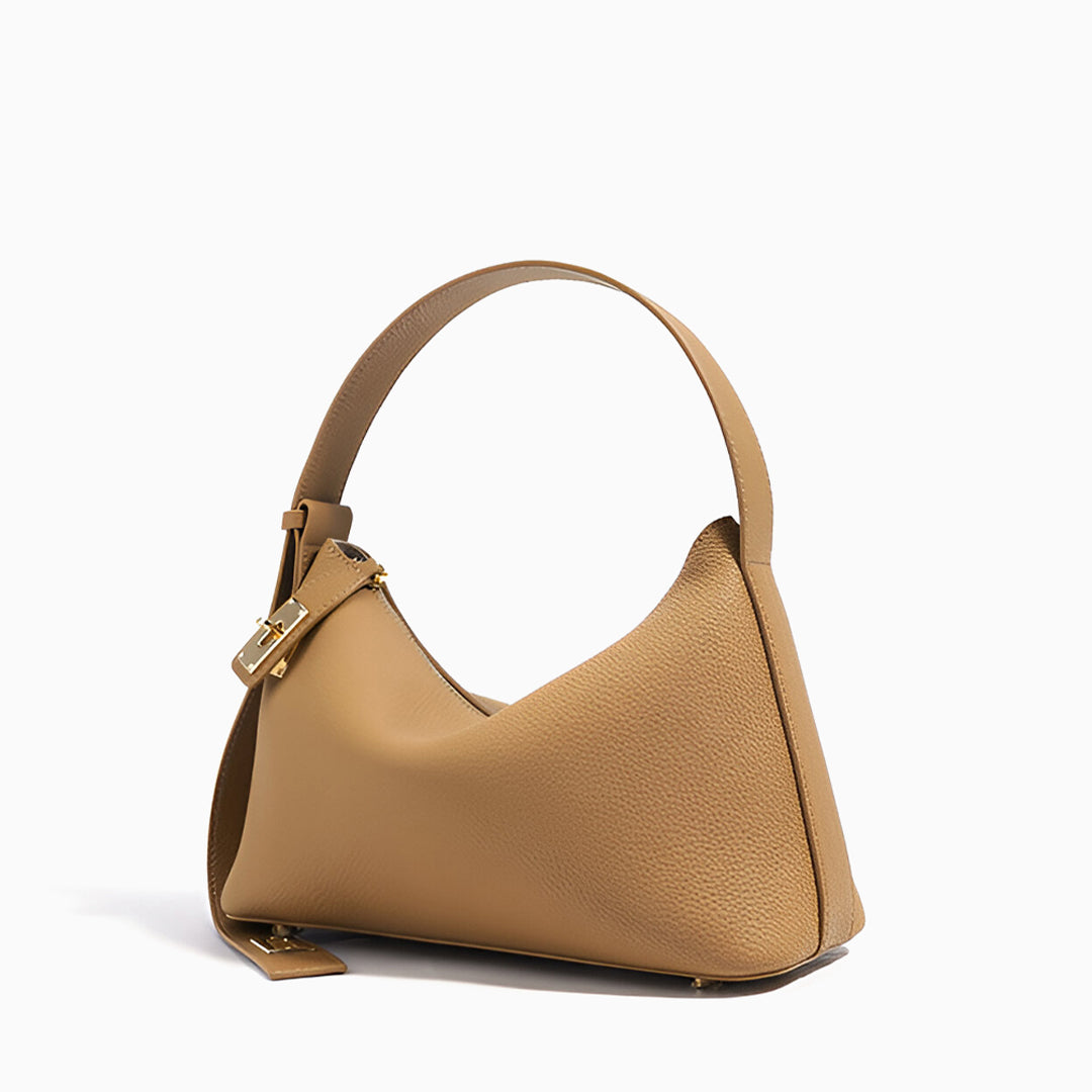 Damen-Schultertasche Leder Strukturiert Beige Gold