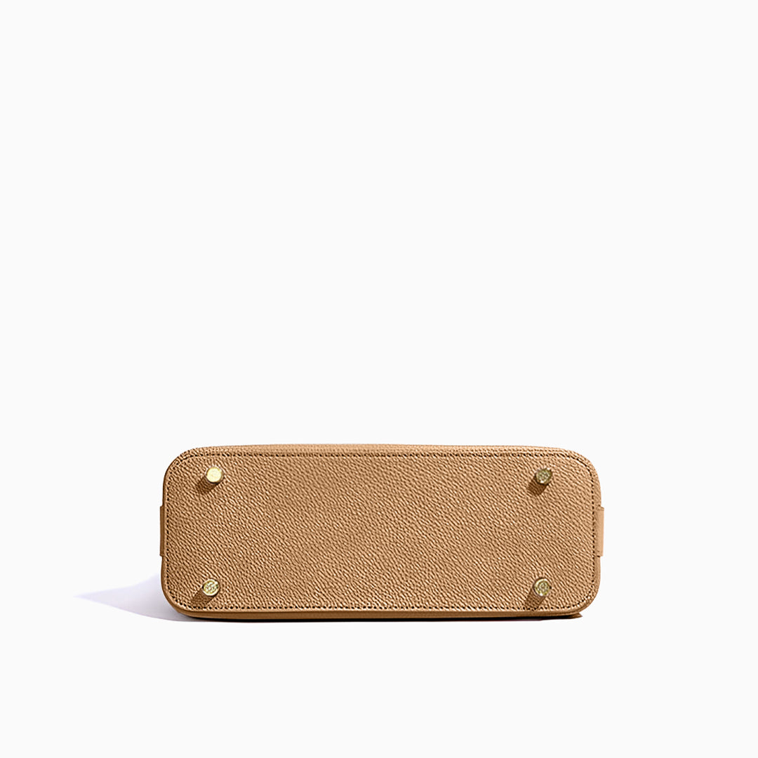 Damen-Schultertasche Leder Strukturiert Beige Gold