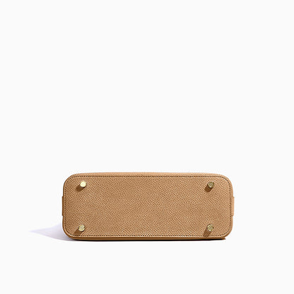 Damen-Schultertasche Leder Strukturiert Beige Gold