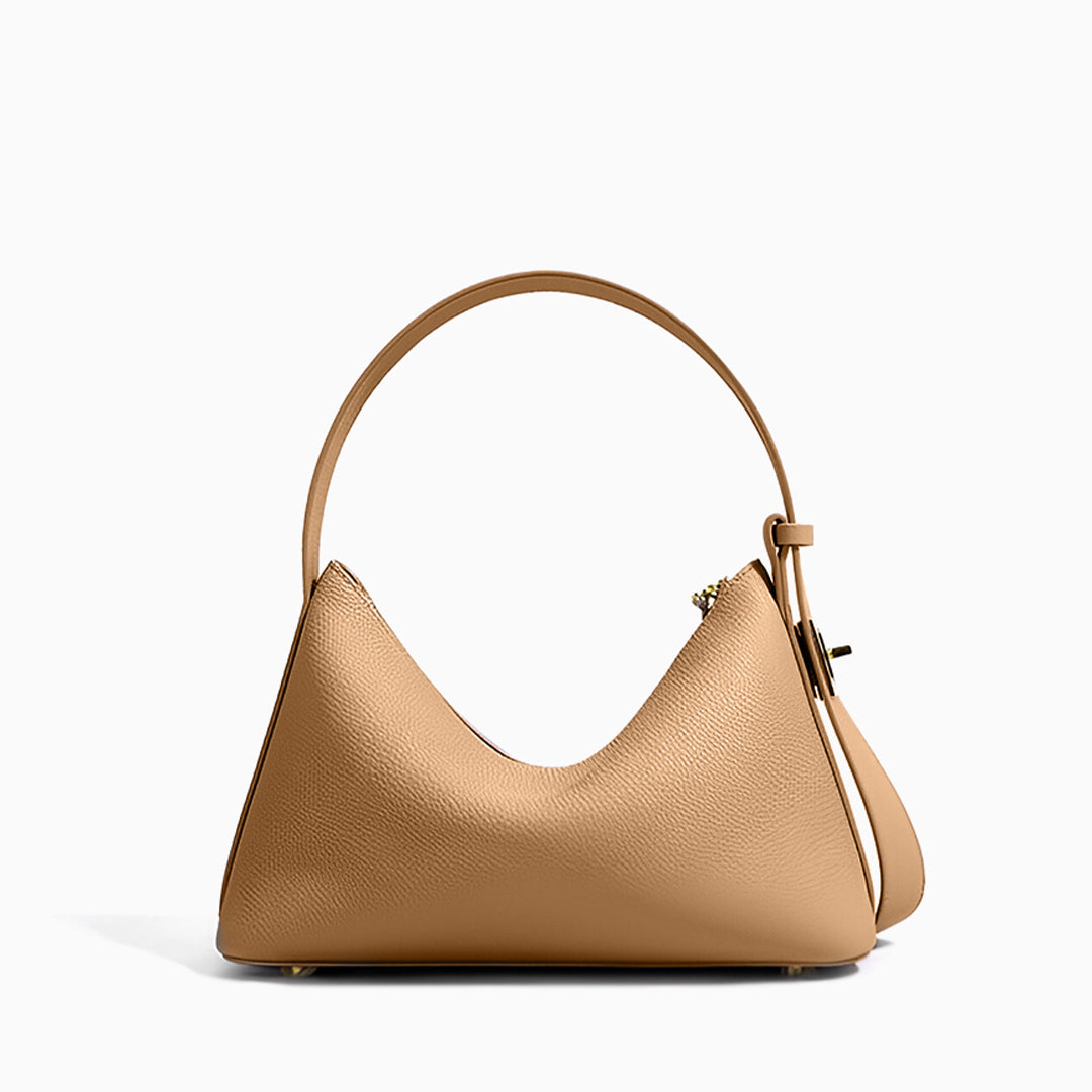 Damen-Schultertasche Leder Strukturiert Beige Gold