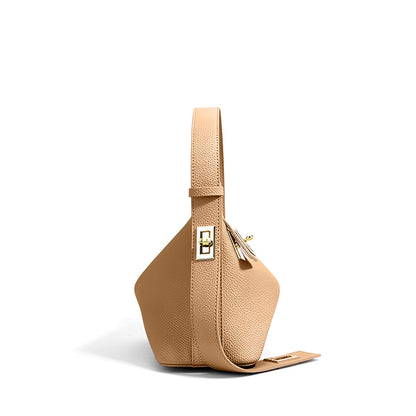 Damen-Schultertasche Leder Strukturiert Beige Gold