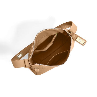 Damen-Schultertasche Leder Strukturiert Beige Gold