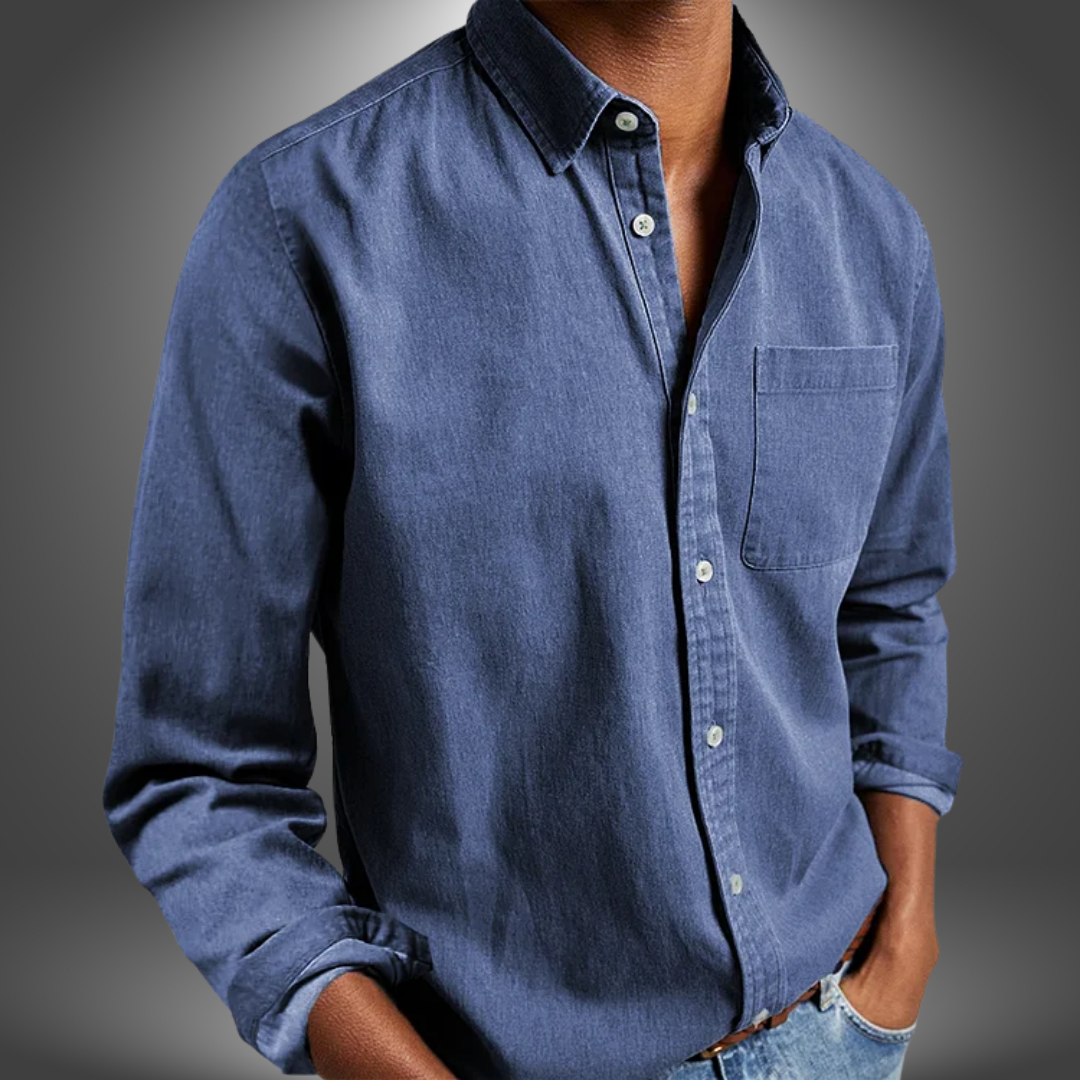 Herren Hemd Denim Langarm Button Up Normalpassform - BerlinGlamour