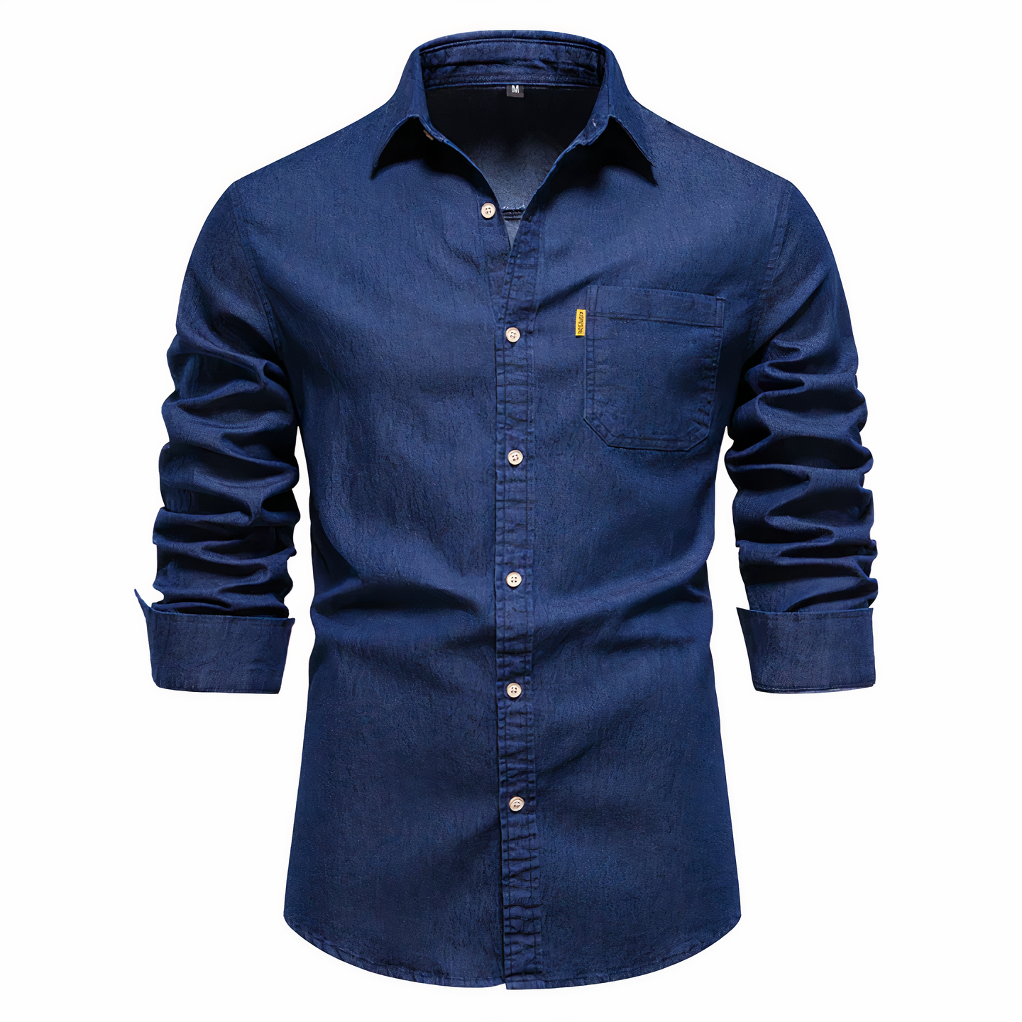 Denim-Hemd - Langärmeliges Hemd mit Knopfleiste und Brusttasche für Herren-Dunkelblau-S-Chaps Herrenmode