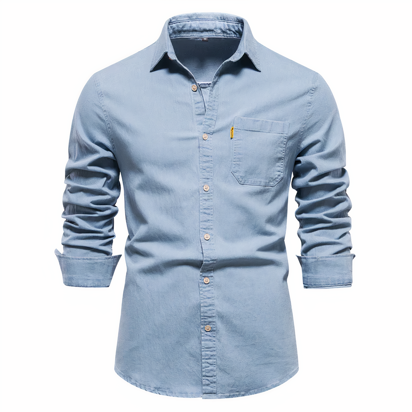 Denim-Hemd - Langärmeliges Hemd mit Knopfleiste und Brusttasche für Herren-Hellblau-S-Chaps Herrenmode