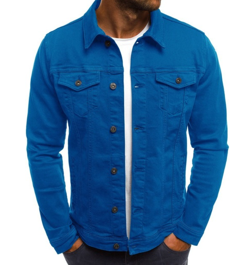 Denim-Jacke - Herren Button-Up Slim Fit Sommer Jeansjacke-Blau-M-Chaps Herrenmode