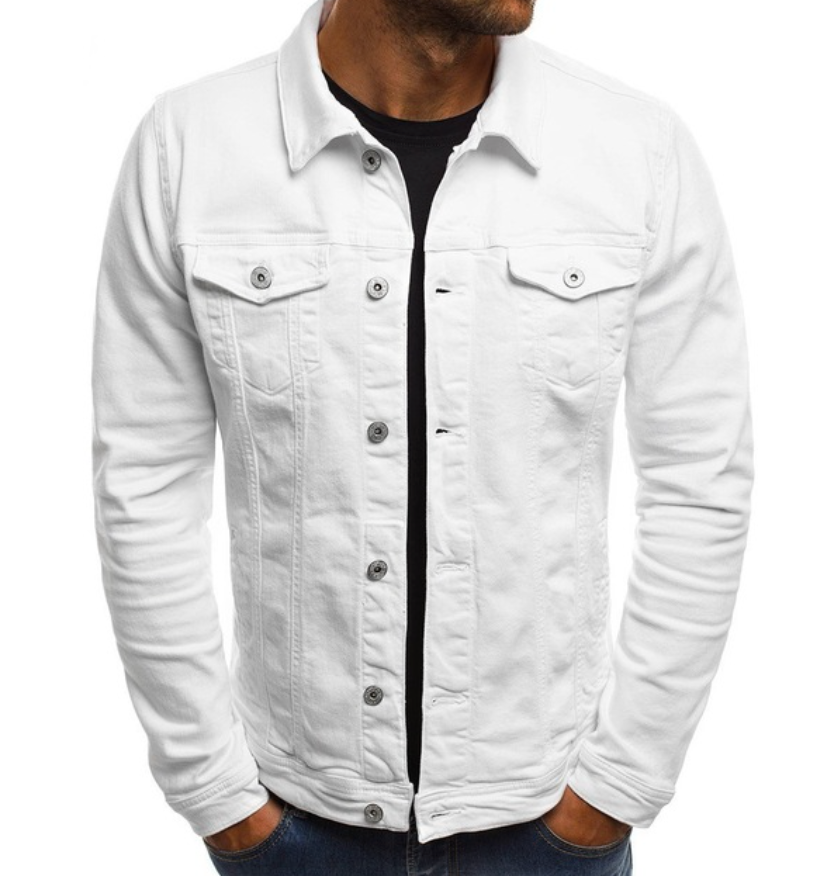 Denim-Jacke - Herren Button-Up Slim Fit Sommer Jeansjacke-Weiß-M-Chaps Herrenmode
