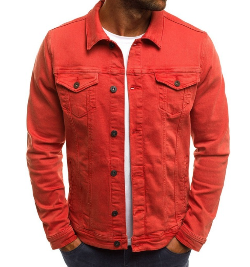 Denim Jacke - Herren Slim Fit Button-Up Sommer Jeansjacke-Rot-M-Chaps Herrenmode