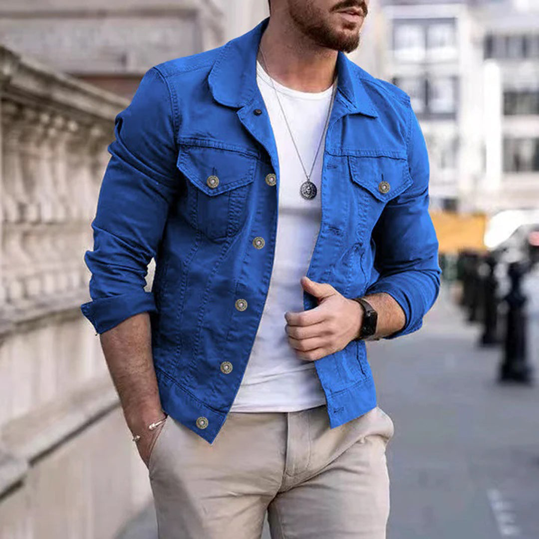 Denim Jacket | Brusttaschen | Slim Fit | Sommerjacke | Herrenjacke-Blau-S-Chaps Herrenmode