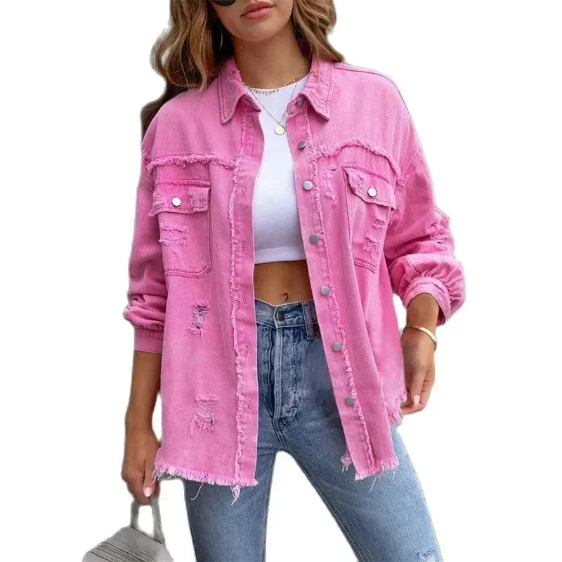 Große Ripped Hemdjacke Damen Modern - BerlinGlamour