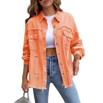 Große Ripped Hemdjacke Damen Modern
