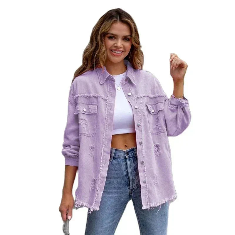 Große Ripped Hemdjacke Damen Modern