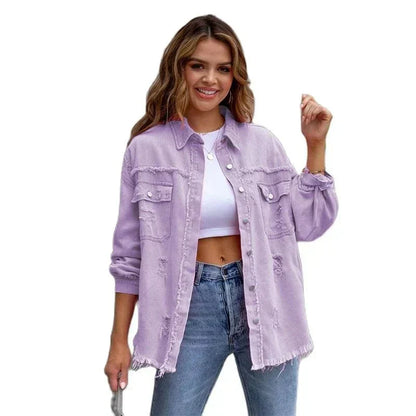 Große Ripped Hemdjacke Damen Modern