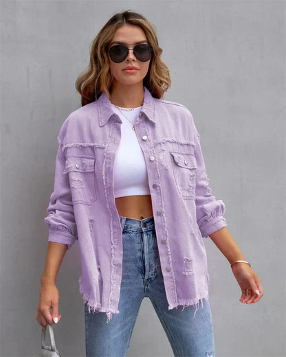 Große Ripped Hemdjacke Damen Modern