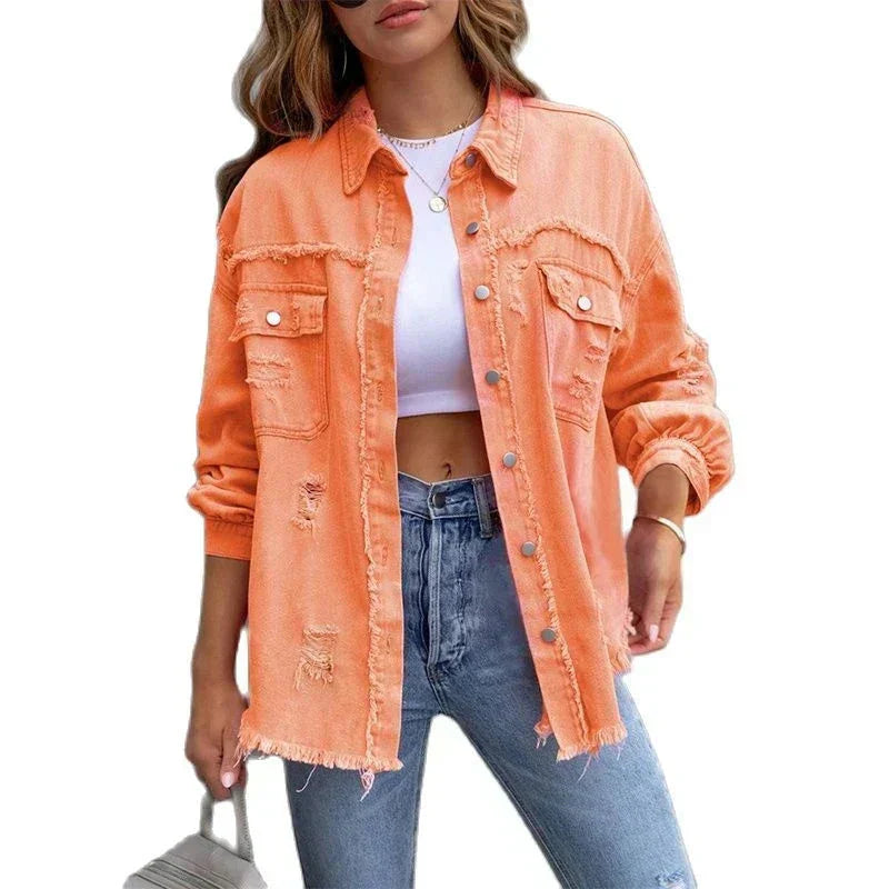 Große Ripped Hemdjacke Damen Modern