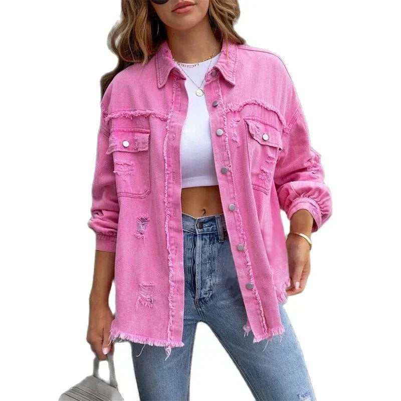 Große Ripped Hemdjacke Damen Modern