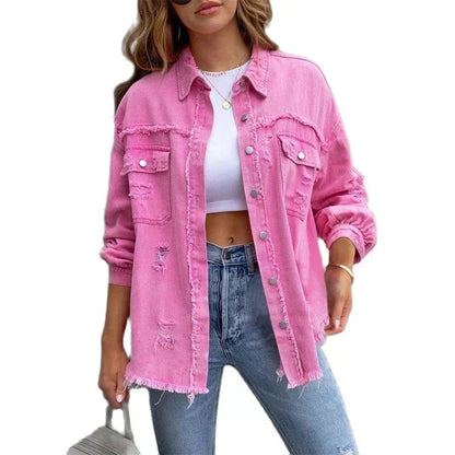 Große Ripped Hemdjacke Damen Modern