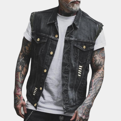 Schwarze Denimweste Herren Rippenoptik Ärmellos - BerlinGlamour