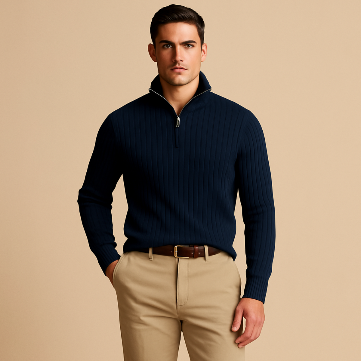 Der Ashford Rippstrickpullover mit halbem Reißverschluss für Herren 1