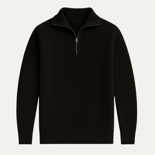 Der Merino-Strickpullover mit Viertelreißverschluss 0