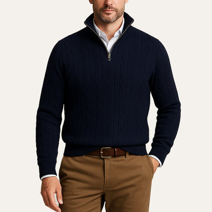 Der St. Moritz Zopfstrickpullover mit Reißverschluss für Herren – im Stil des alten Geldes 0