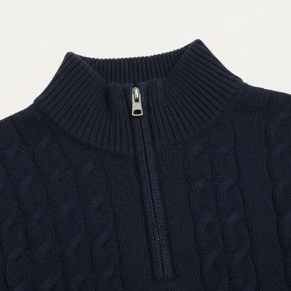Der St. Moritz Zopfstrickpullover mit Reißverschluss für Herren – im Stil des alten Geldes 2