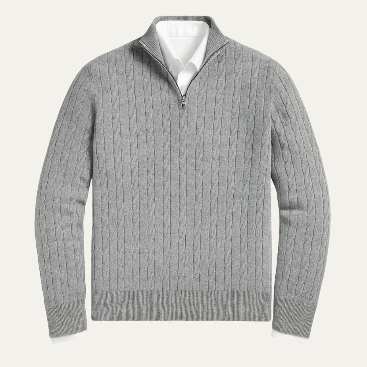 Der St. Moritz Zopfstrickpullover mit Reißverschluss für Herren – im Stil des alten Geldes 4