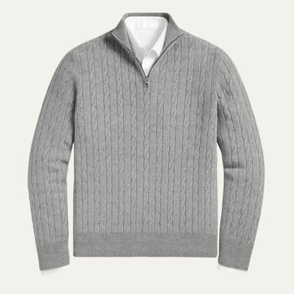 Der St. Moritz Zopfstrickpullover mit Reißverschluss für Herren – im Stil des alten Geldes 4