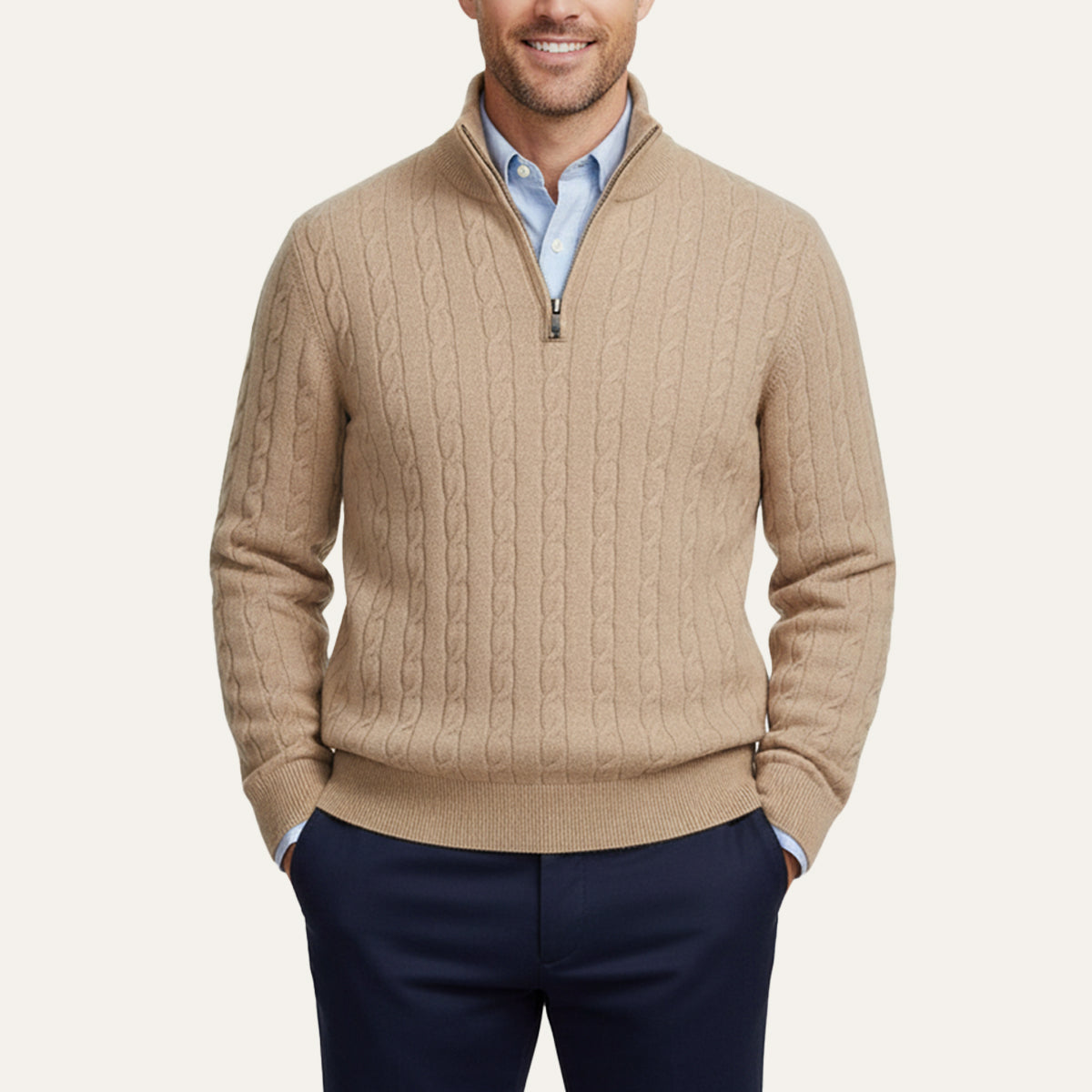 Der St. Moritz Zopfstrickpullover mit Reißverschluss für Herren – im Stil des alten Geldes 7