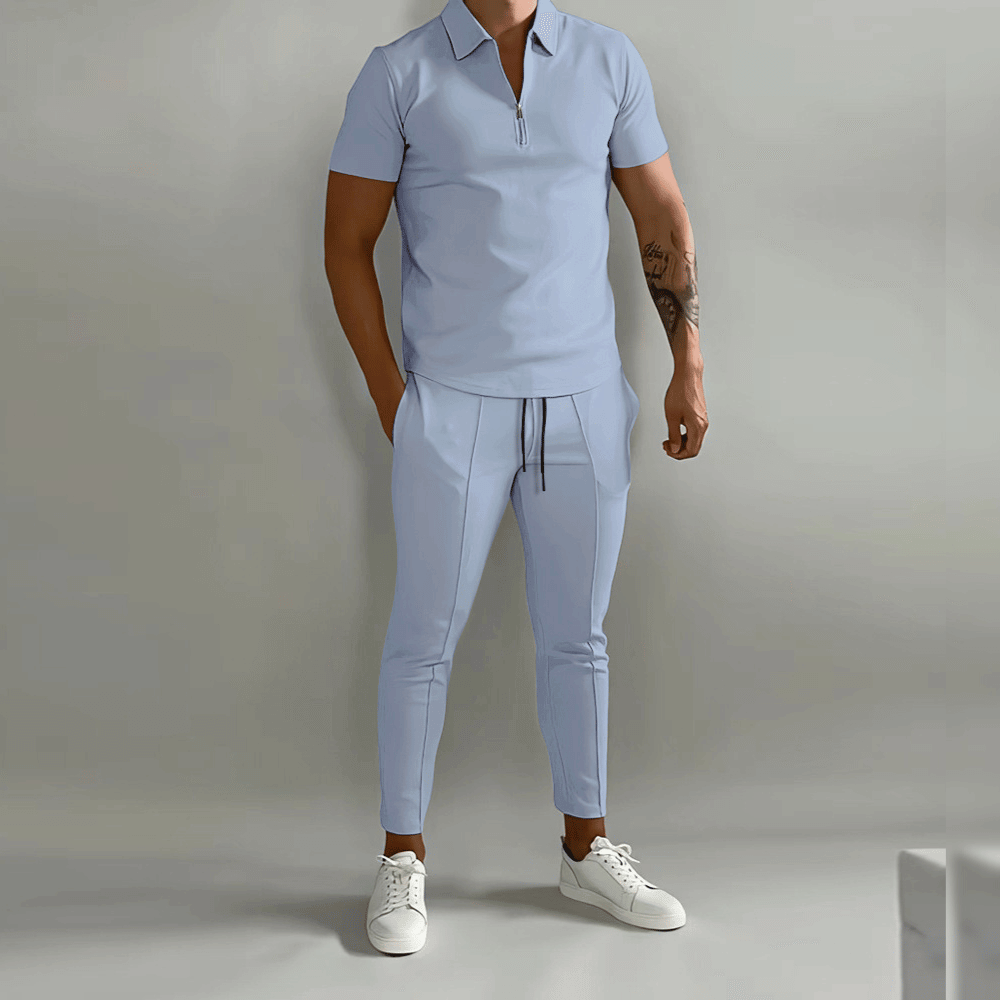 Herren Poloshirt Freizeit Set mit Reißverschluss