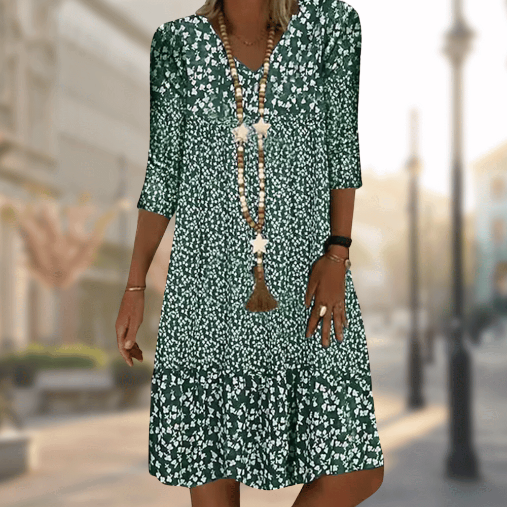 Sommerkleid Midi mit V-Ausschnitt Blumenmuster Damenkleid