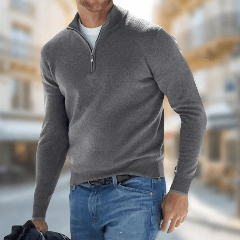 Herren Pullover mit Reißverschluss Kragen Modern