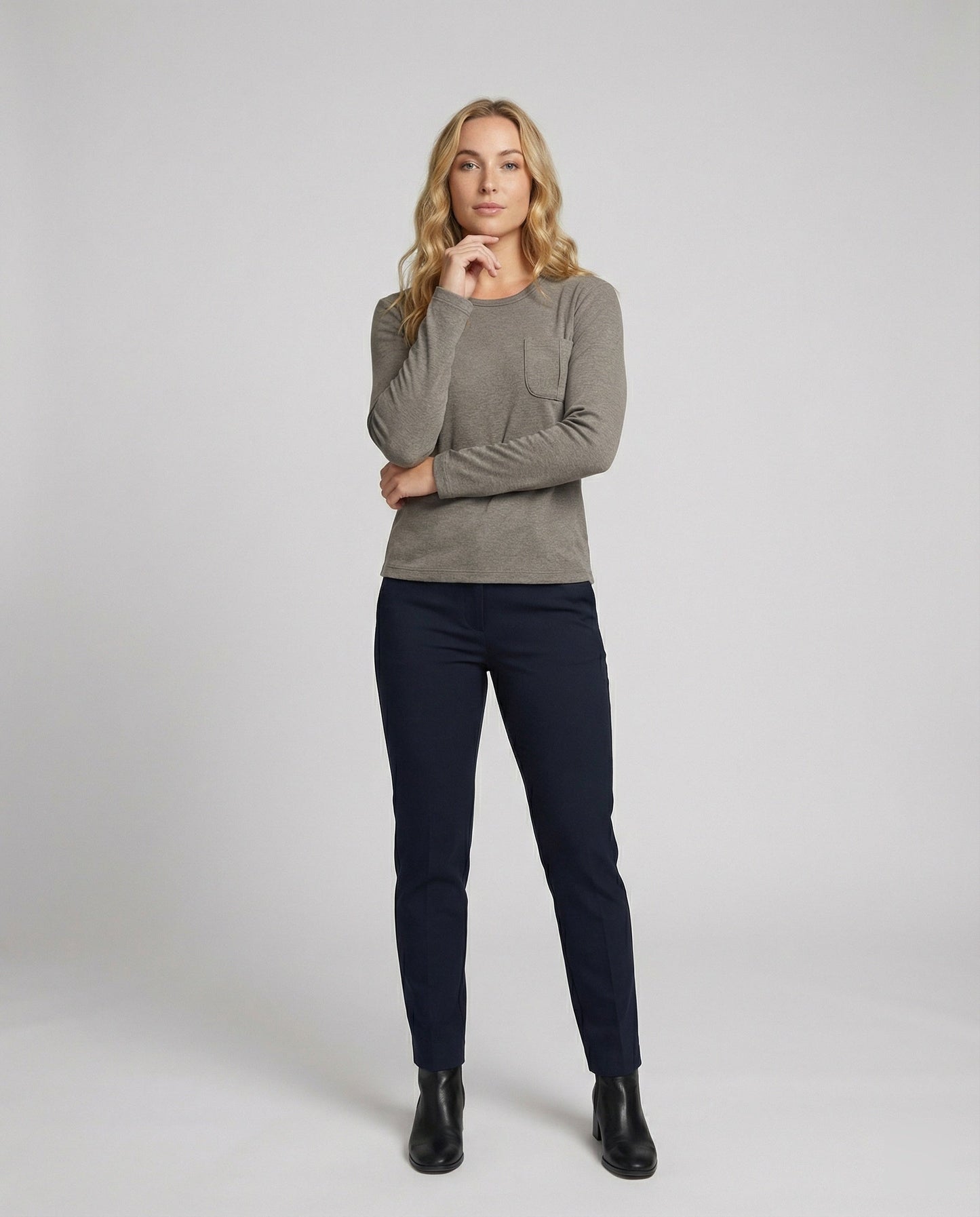 Damen Fleece Langarmshirt Warm mit Taschen
