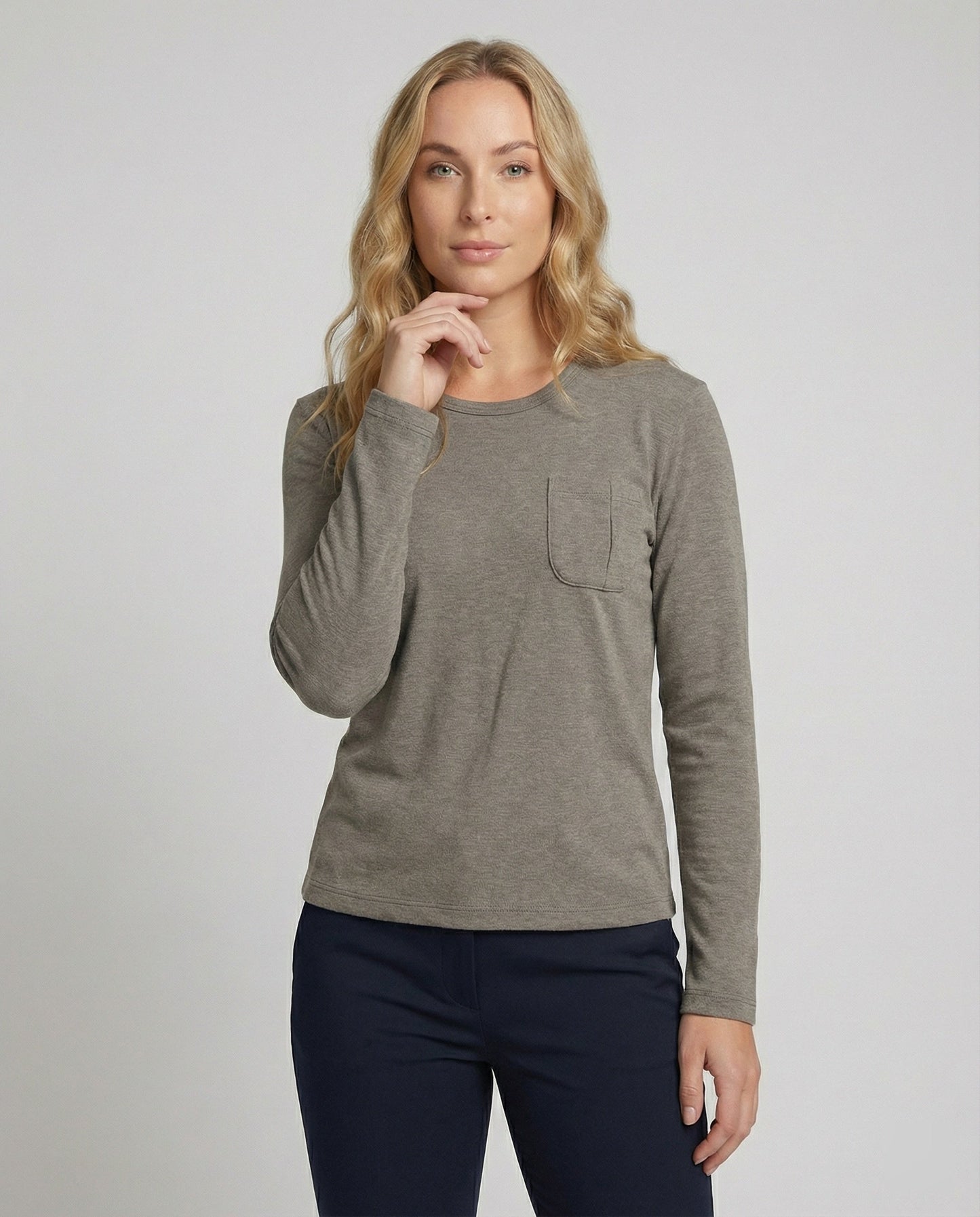 Damen Fleece Langarmshirt Warm mit Taschen - BerlinGlamour
