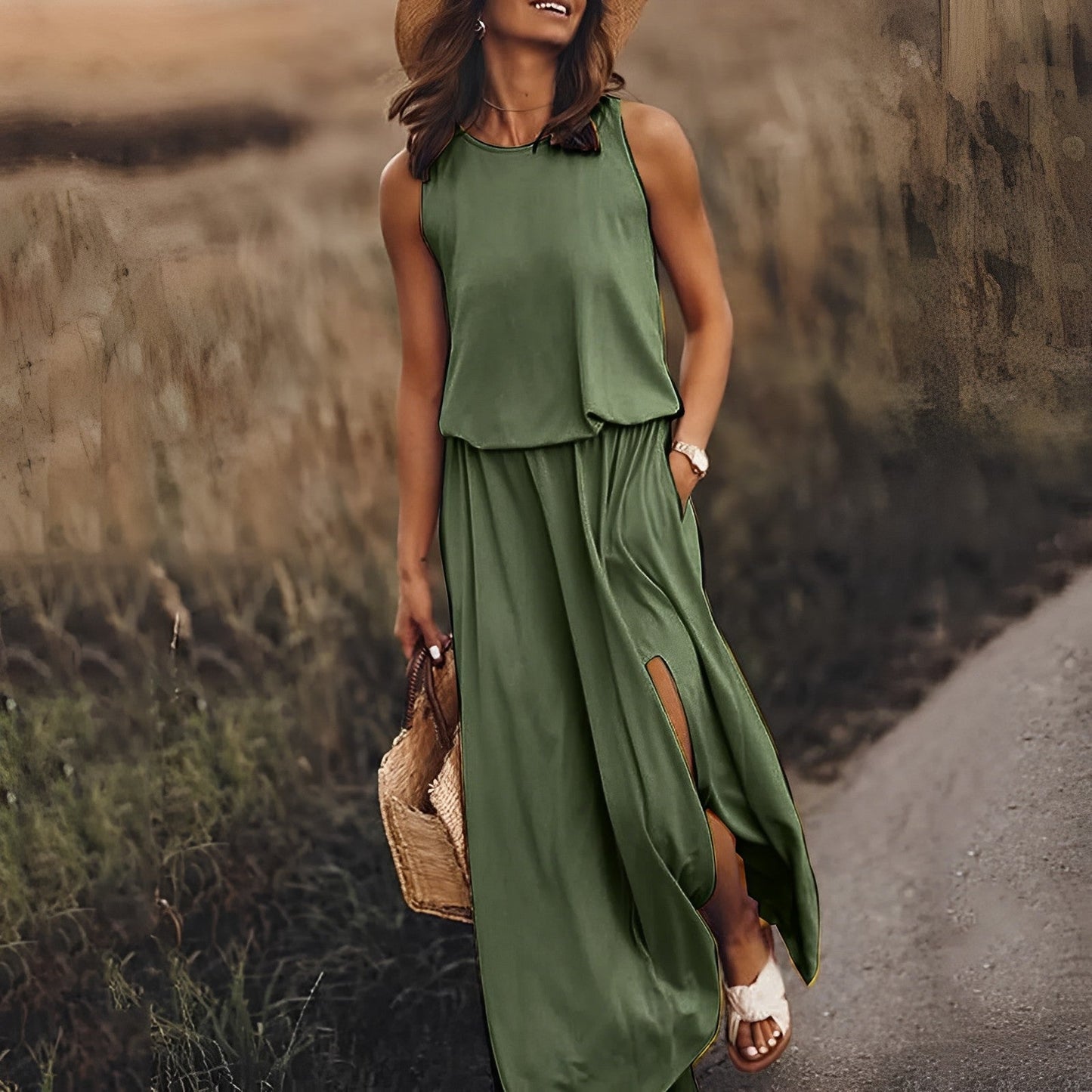 Kleid mit Schlitzaufschlag und Doppeltaschen Damen