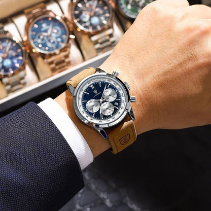 Herren Armbanduhr Chronograph Leder Automatik
