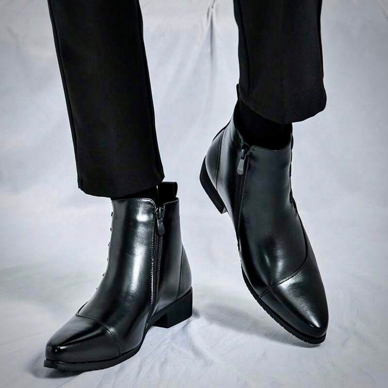 Herren Lederstiefel Elegante Schwarz Lederschuhe