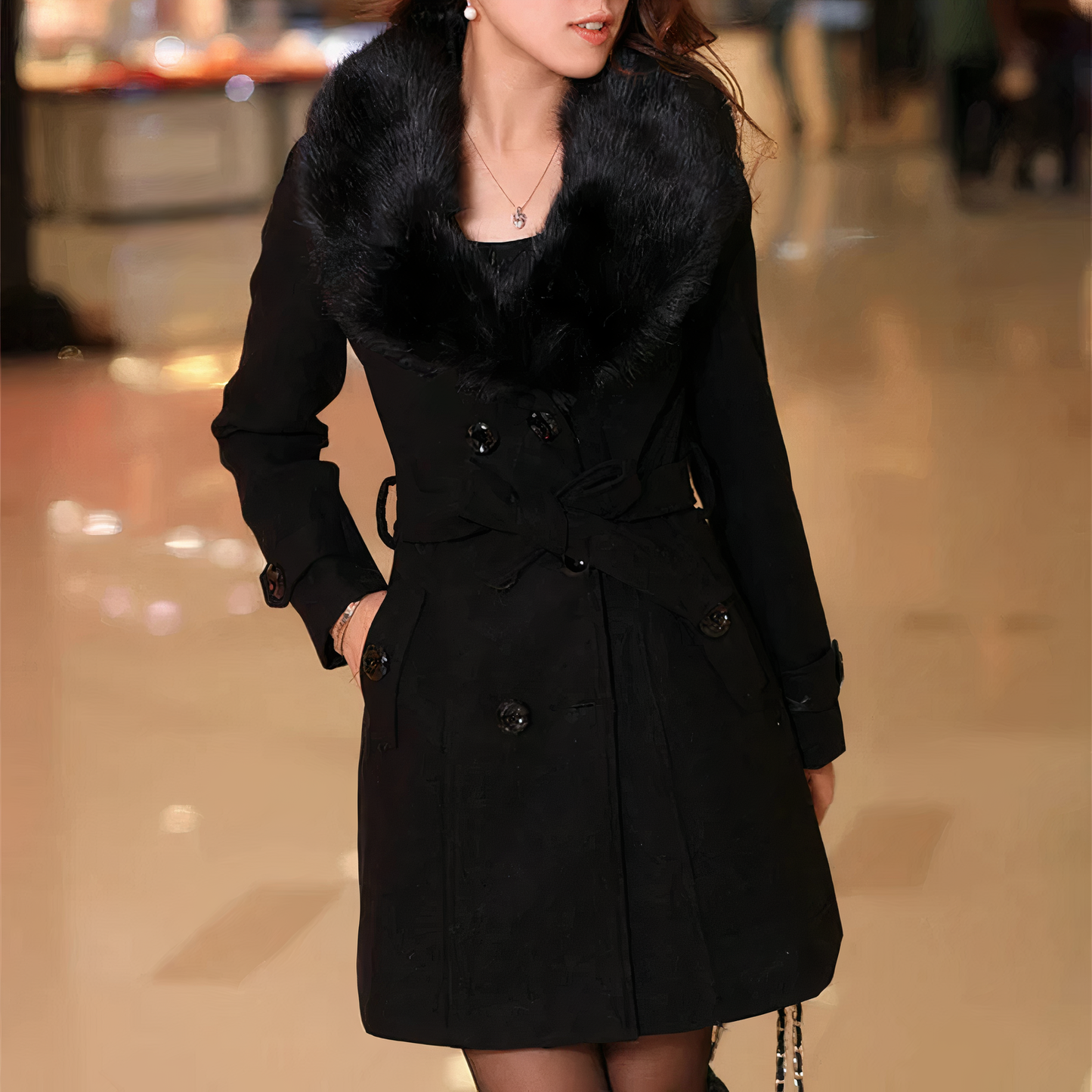 BerlinGlamour Damen Wollmantel Mittellang Elegant