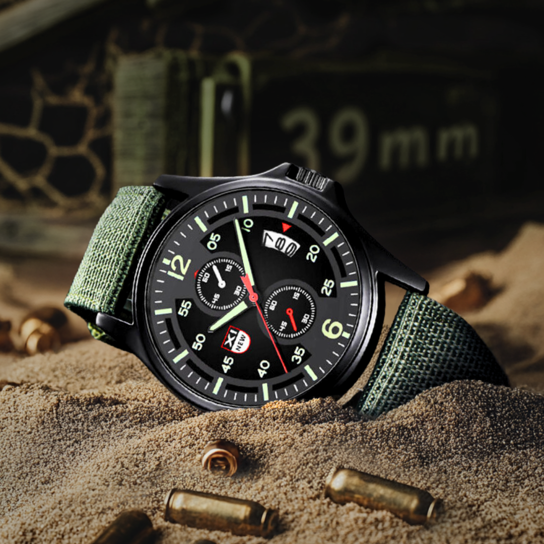 Herrenuhr Militärstil Quarz Sportuhr Schwarz