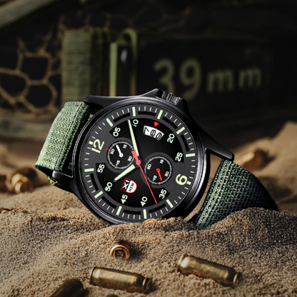 Herrenuhr Militärstil Quarz Sportuhr Schwarz