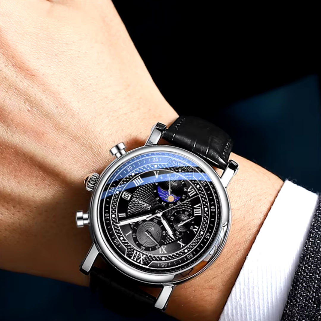Herrenuhr Lederarmband Elegante Quarzuhr Schwarz