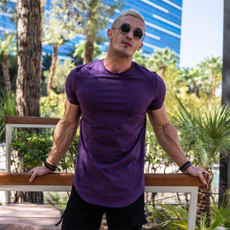 Einfarbiges T-Shirt – Herren-T-Shirt mit Rundhalsausschnitt-Lila-S-Chaps Herrenmode