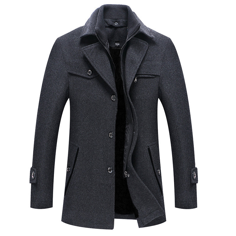 Herren Wollmantel Trenchcoat Reißverschluss Winterjacke - BerlinGlamour