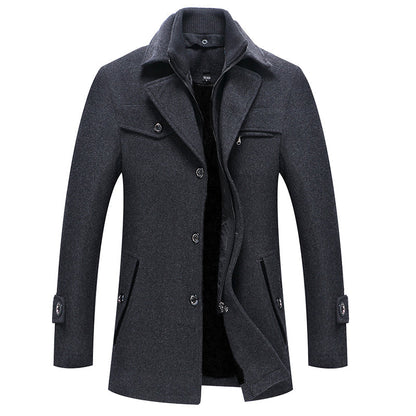 Herren Wollmantel Trenchcoat Reißverschluss Winterjacke - BerlinGlamour