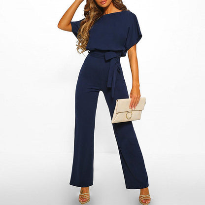 Damen Jumpsuit Kurzarm Mit Gürtel Sommer